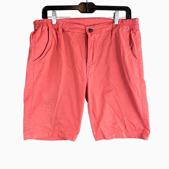 Mens Size 34 Coral Flat-Front Casual Preppy Walking Shorts Elastic Waistband - Picture 1 of 9